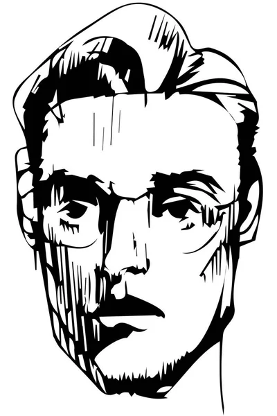Dibujo vectorial de un joven en gafas con ojos tristes — Vector de stock