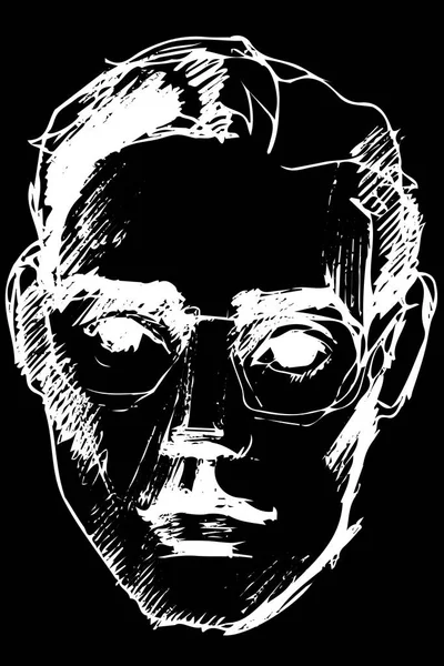 Hüzünlü gözleri ile gözlüklü genç bir adam vektör çizimi — Stok Vektör