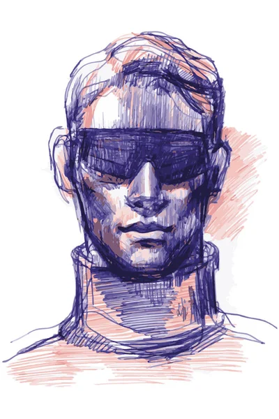 Stylos à bille colorés à un portrait d'un homme en lunettes de soleil — Image vectorielle