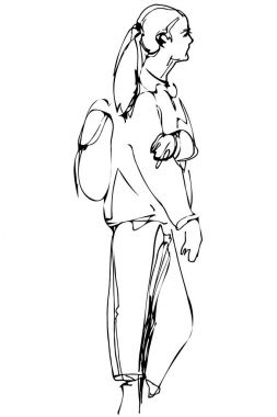  Genç sarışın bir sırt çantası ile kroki