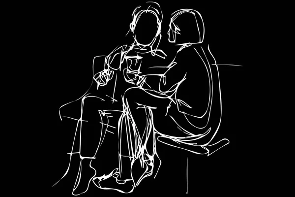 Croquis d'un jeune couple sur un banc — Image vectorielle