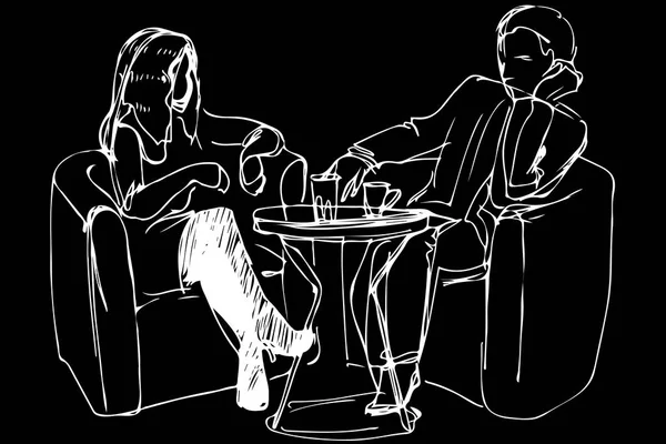 Boceto de una pareja joven en un café en una mesa — Vector de stock