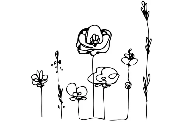 Image abstraite de fleurs champs de pavot et d'herbe — Image vectorielle