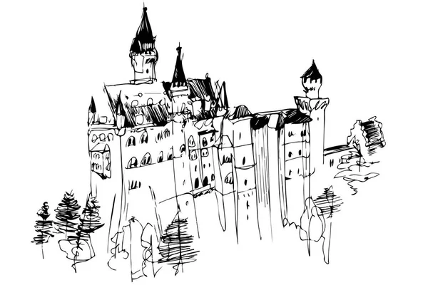 Schizzo vettoriale di un castello alto medievale — Vettoriale Stock
