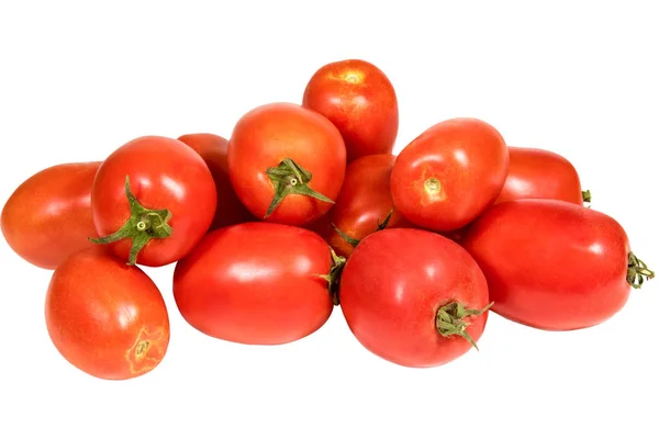 Pomodoro rosso maturo vegetale con coda di cavallo su sfondo bianco — Foto Stock