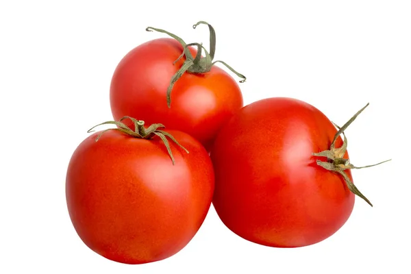 Imagen Tres Verduras Rojas Maduras Con Una Cola Tomates Sobre — Foto de Stock