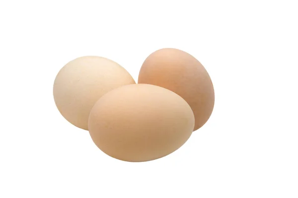 Image Three Cream Colored Chicken Eggs White Background — Stok Foto