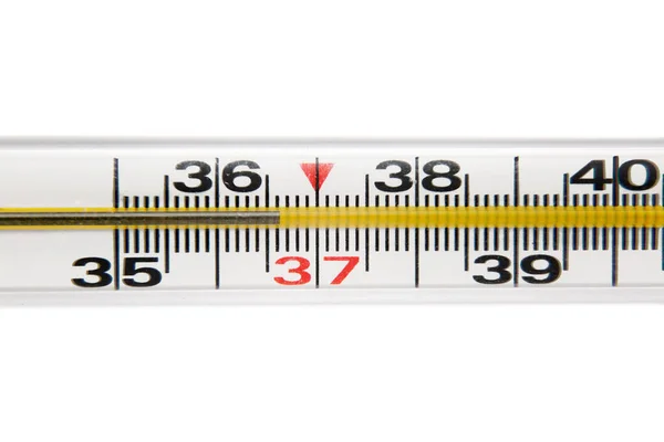 Bild Eines Medizinischen Thermometers Mit Einer Temperatur Von Auf Weißem — Stockfoto