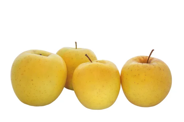Obrázek Čtyř Žlutých Jablek Ovoce Bílém Pozadí — Stock fotografie