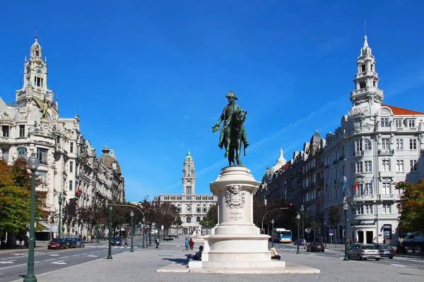 King D.Pedro IV monument on Liberdade square in Porto, Portugal — Stock Photo, Image