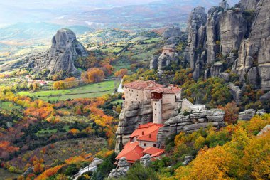 Meteora Rocks and Roussanou Monastery, Greece clipart