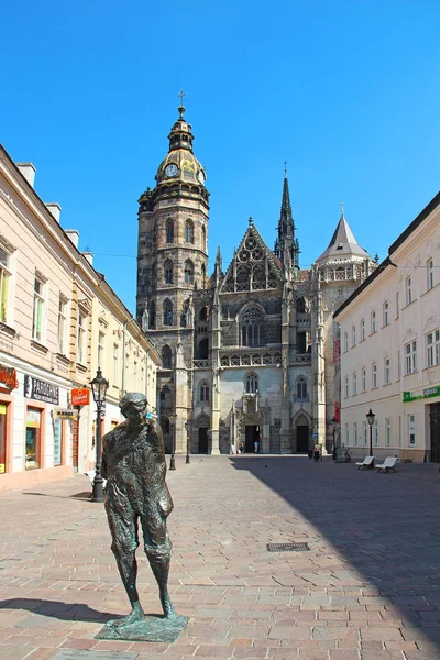 Julius Jakoby staty och St. Elizabeth Cathedral, Kosice, Slovakien — Stockfoto