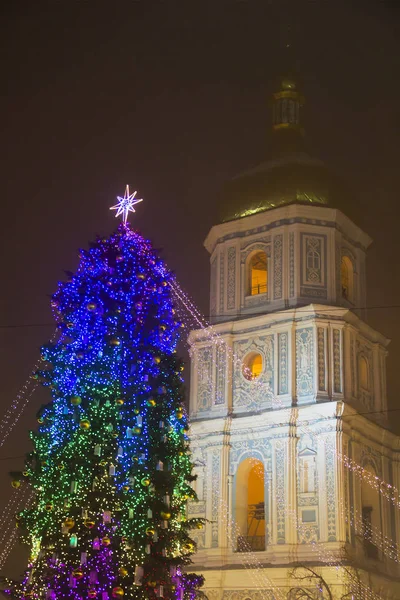 Árbol de año nuevo en la plaza Sophia en Kiev — Foto de Stock