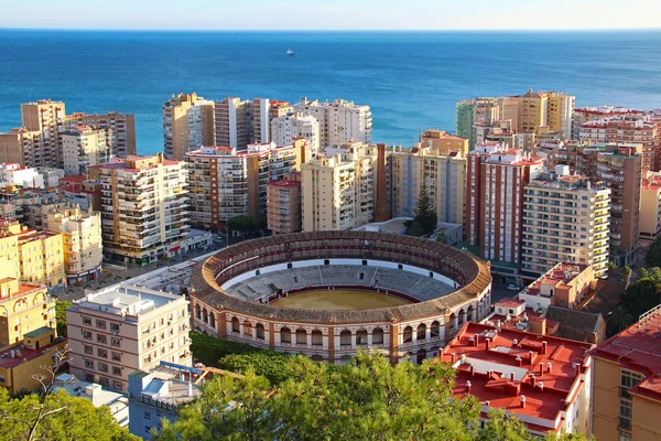 Flygfoto över Malagueta tjurfäktningsarena, Malaga, Spanien — Stockfoto