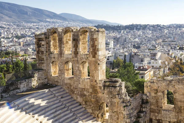 Ωδείο Ηρώδου Αττικού Ρωμαϊκό Θέατρο Και Εναέρια Άποψη Της Αθήνας — Φωτογραφία Αρχείου