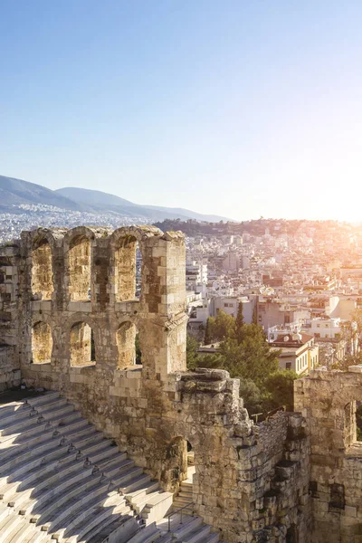 Ωδείο Ηρώδου Αττικού Ρωμαϊκό Θέατρο Και Εναέρια Άποψη Της Αθήνας — Φωτογραφία Αρχείου