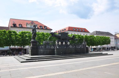 Klagenfurt, Austria - June 4, 2017: Lindwurmbrunnen (Lindworm Fountain) at Neuer Platz