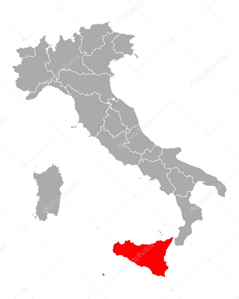 Map of Sicily in Italy