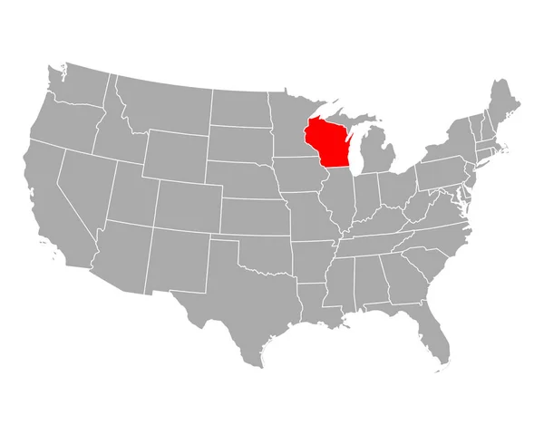 Mapa de Wisconsin nos EUA — Vetor de Stock