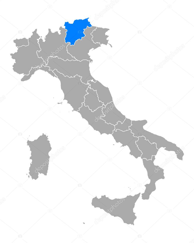 Map of Trentino-South Tyrol in Italy