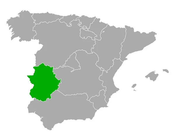 Kaart Van Extremadura Spanje — Stockvector