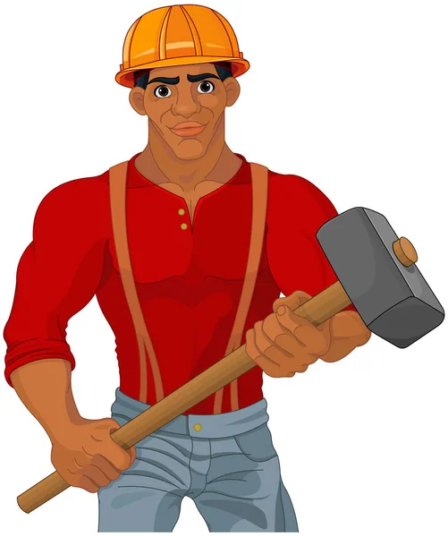 Alegre trabajador de la construcción — Vector de stock