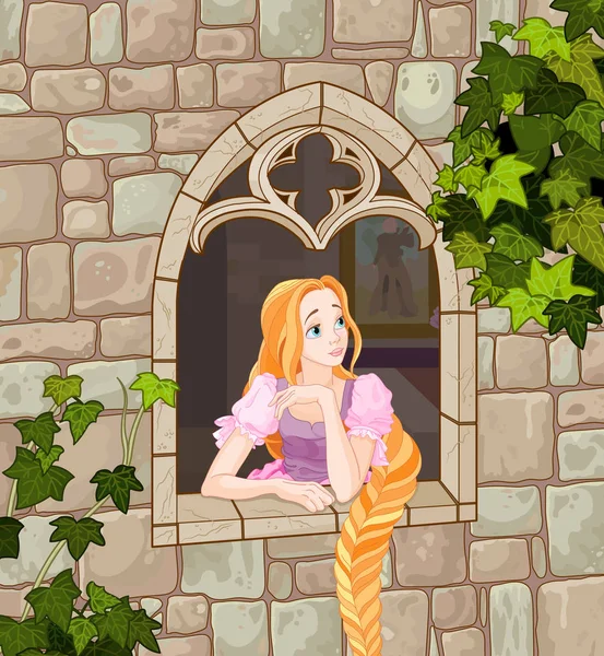 Belle princesse regarde par la fenêtre — Image vectorielle