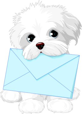 Dog delivering mail envelope