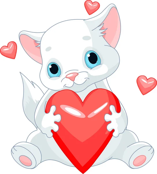 Valentines kitten met hart — Stockvector