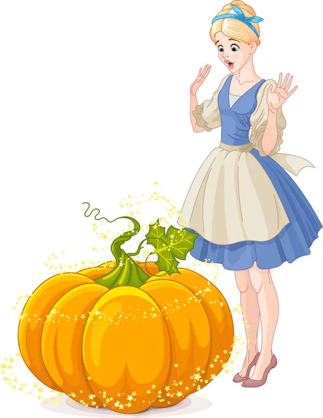 Cinderella Surprised by Pumpkin — Stock Vector