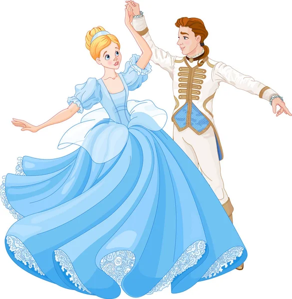 Dancing Cinderella and Prince — Stock Vector