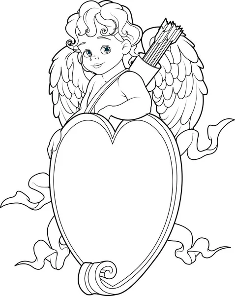Cupid over een hart vorm teken — Stockvector