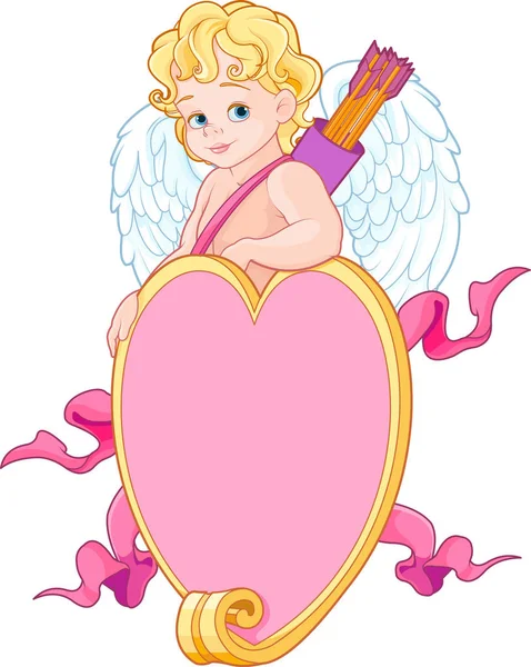 Cupidon sur un signe de forme de coeur — Image vectorielle