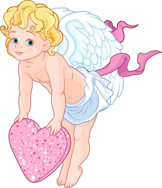 Cupido sobre un signo de forma de corazón — Archivo Imágenes Vectoriales