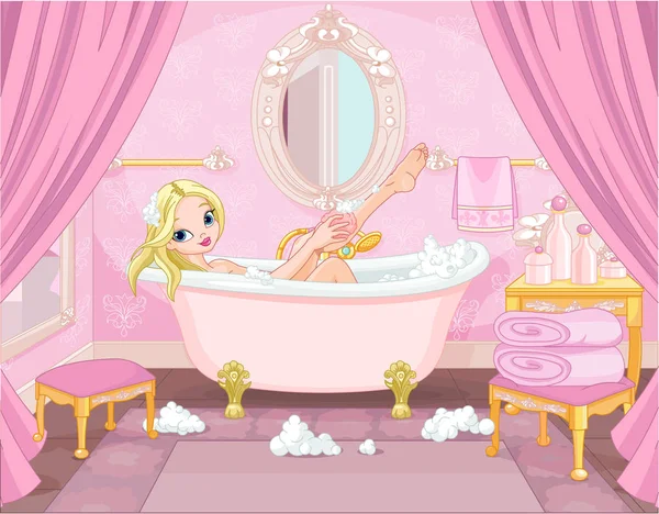 Wanita di kamar mandi merah muda - Stok Vektor
