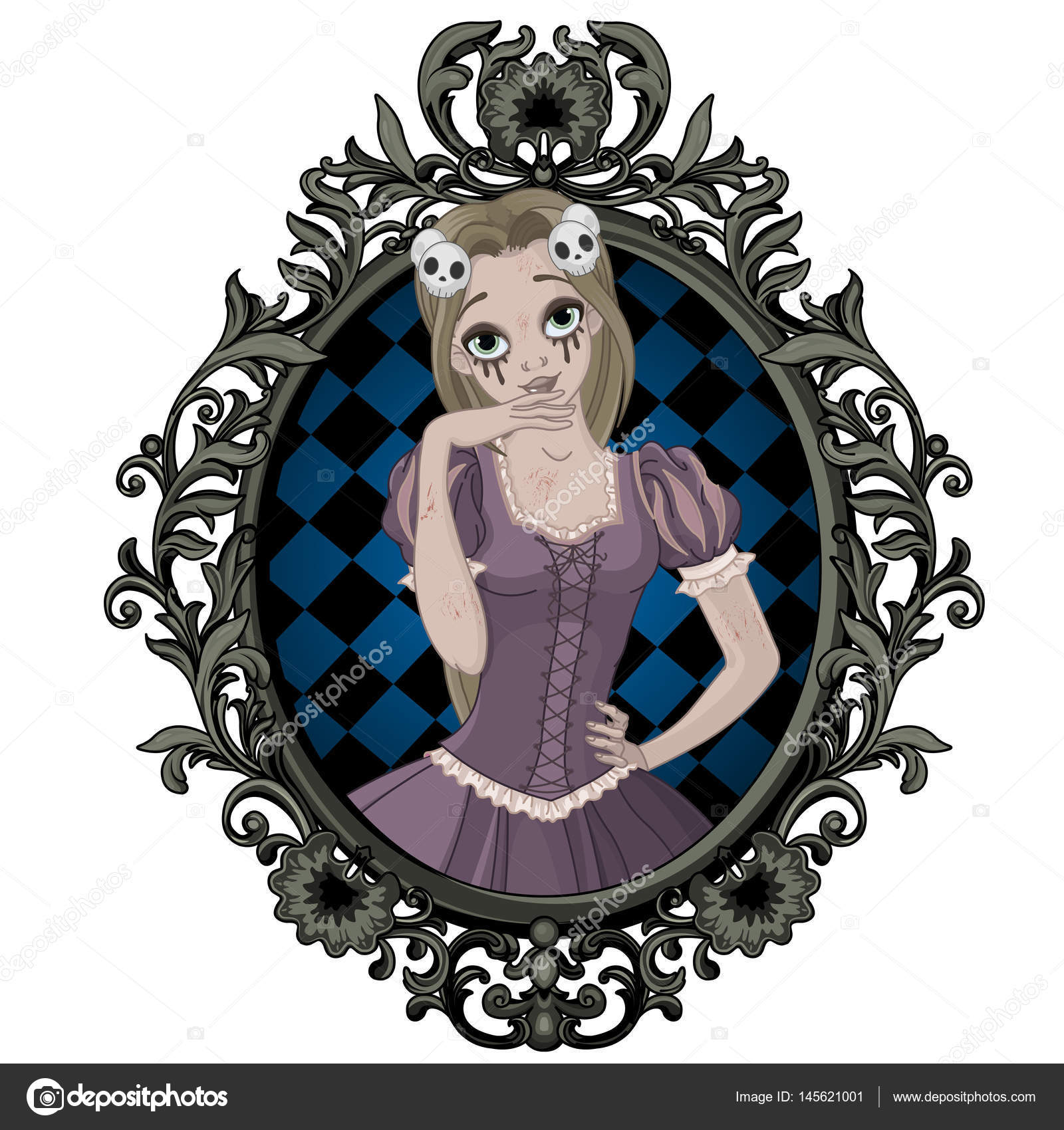 Девушка В Костюме Зомби Рапунцель Векторное Изображение.