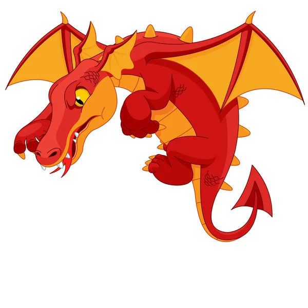 Hermoso dragón rojo volando — Vector de stock