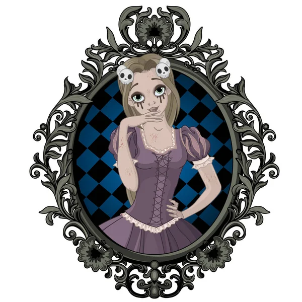 Fille habillée comme zombie Rapunzel — Image vectorielle