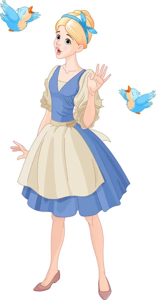 Cinderella singing with birds — Stock Vector