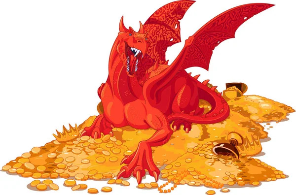 Magic dragon on the pile of gold — Stock Vector