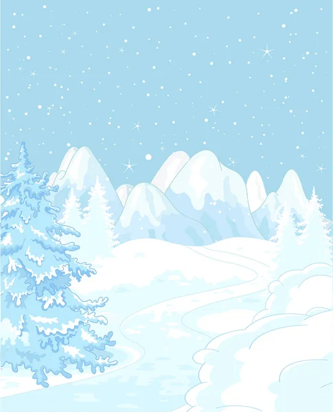 Snowfall over a mountain landscape — Stock Vector