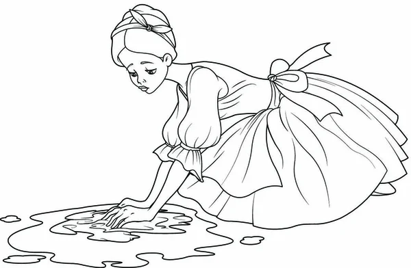 Cinderella washes the floor with rag — Stock Vector