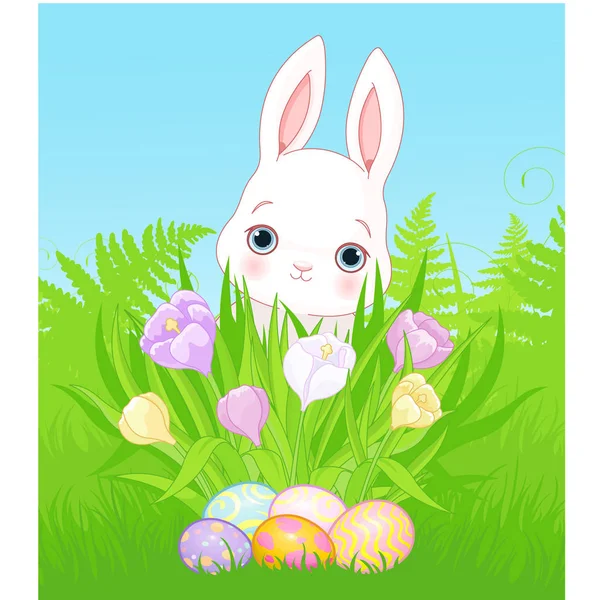 Spring bunny with flowers — Stock Vector