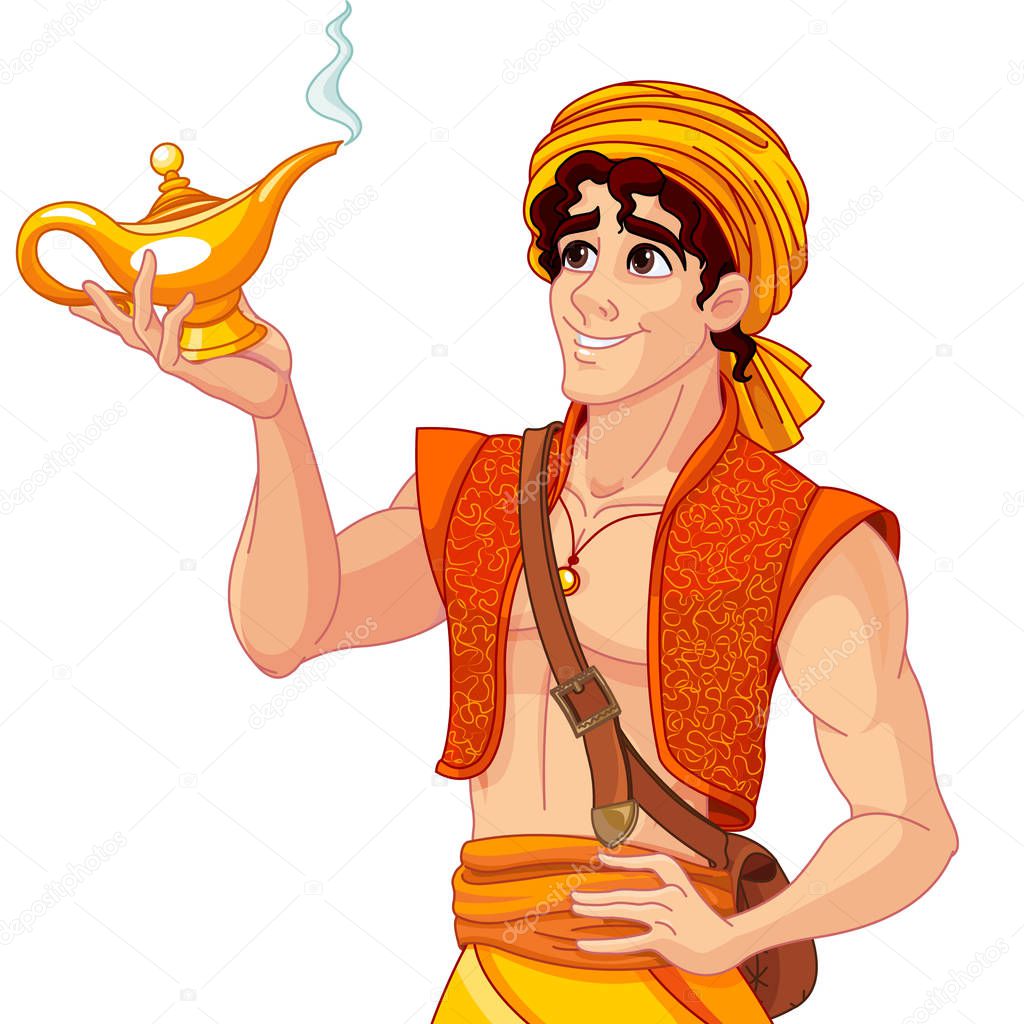 aladdin with magic gold lamp