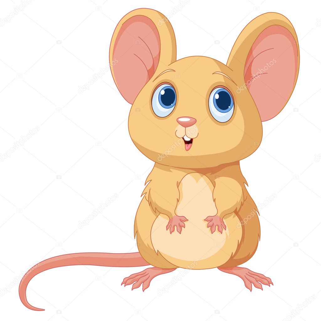 Vector illustration of very cute little mouse isolated on white background