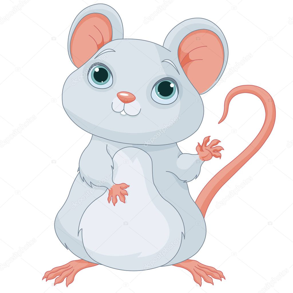 Vector illustration of very cute little mouse isolated on white background