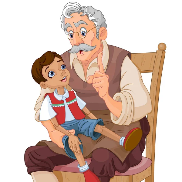 Illustration of Pinocchio with father — Stock Vector