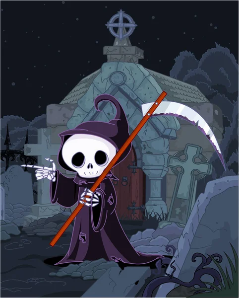 Halloween grim reaper with scythe — Stock Vector