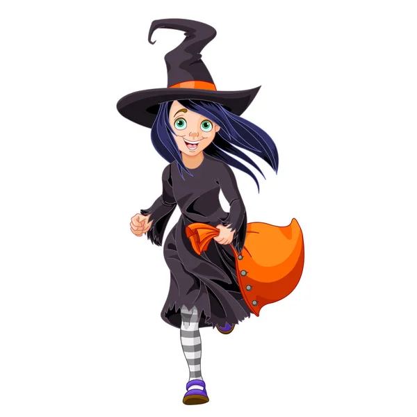 Halloween heks met snoepjes — Stockvector
