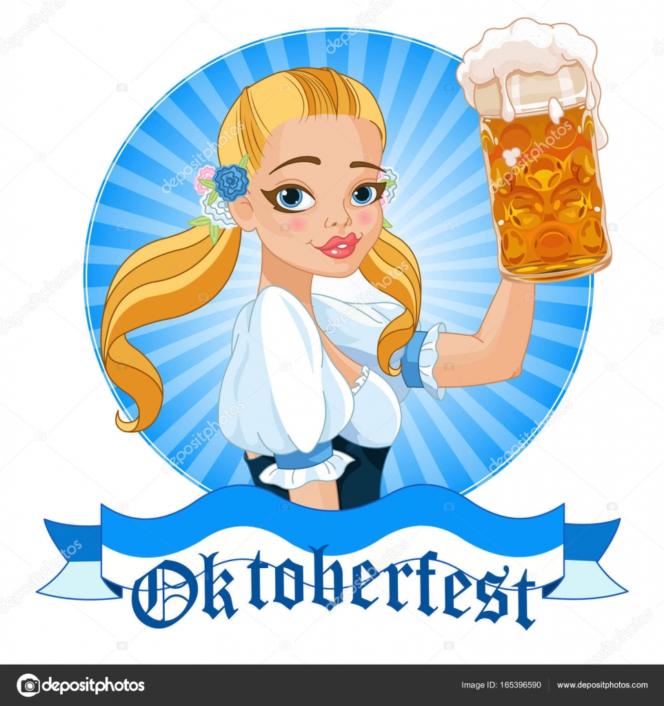 German girl holding beer mug Stock Vector by ©Dazdraperma 165396590, image size:963x1024